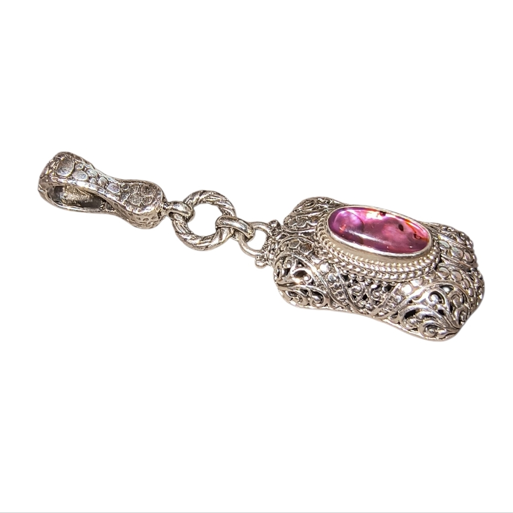 Sarda Bali Pink Abalone Quartz Triplet Pendant Enhancer Magnetic Clasp Mint - Picture 2 of 10